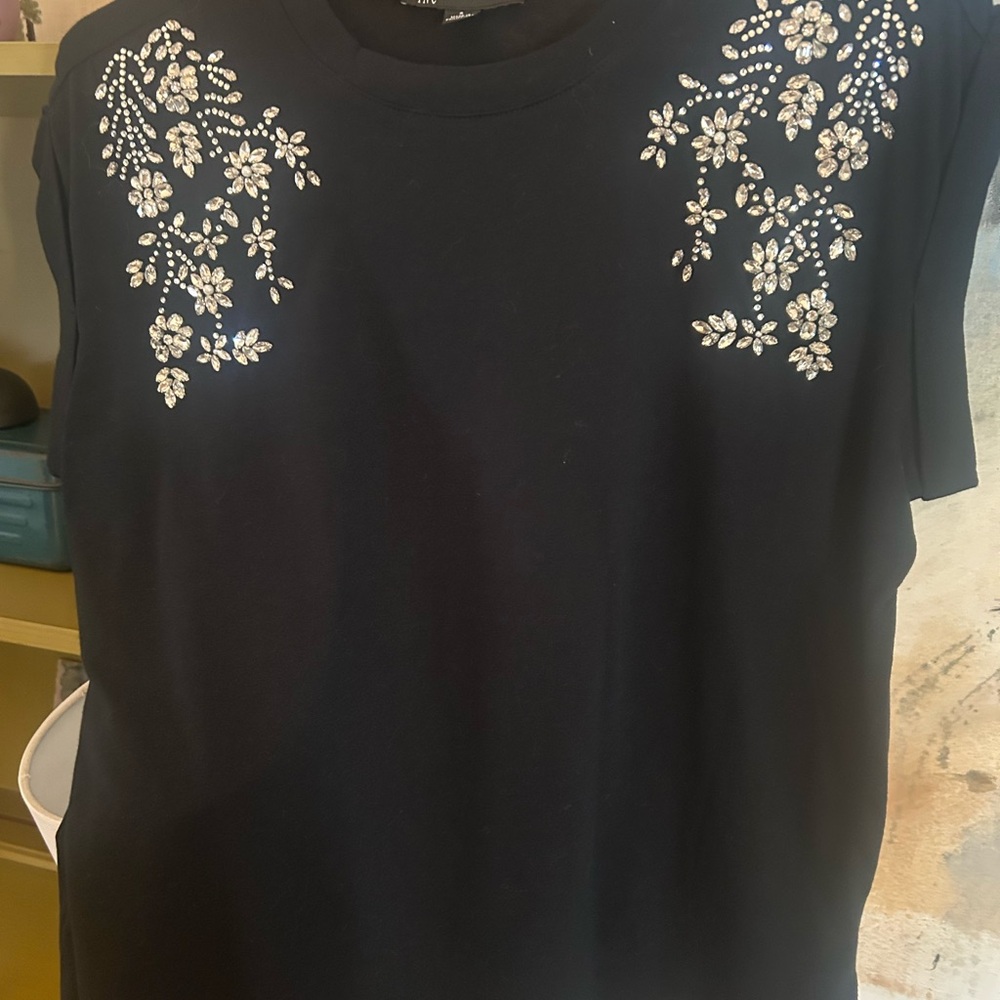 INC International Concepts Black Embellished Sleeveless Muscle Tee